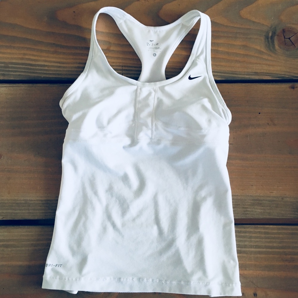 Nike Dri Fit White Tank with Bra - Picture 2 of 3